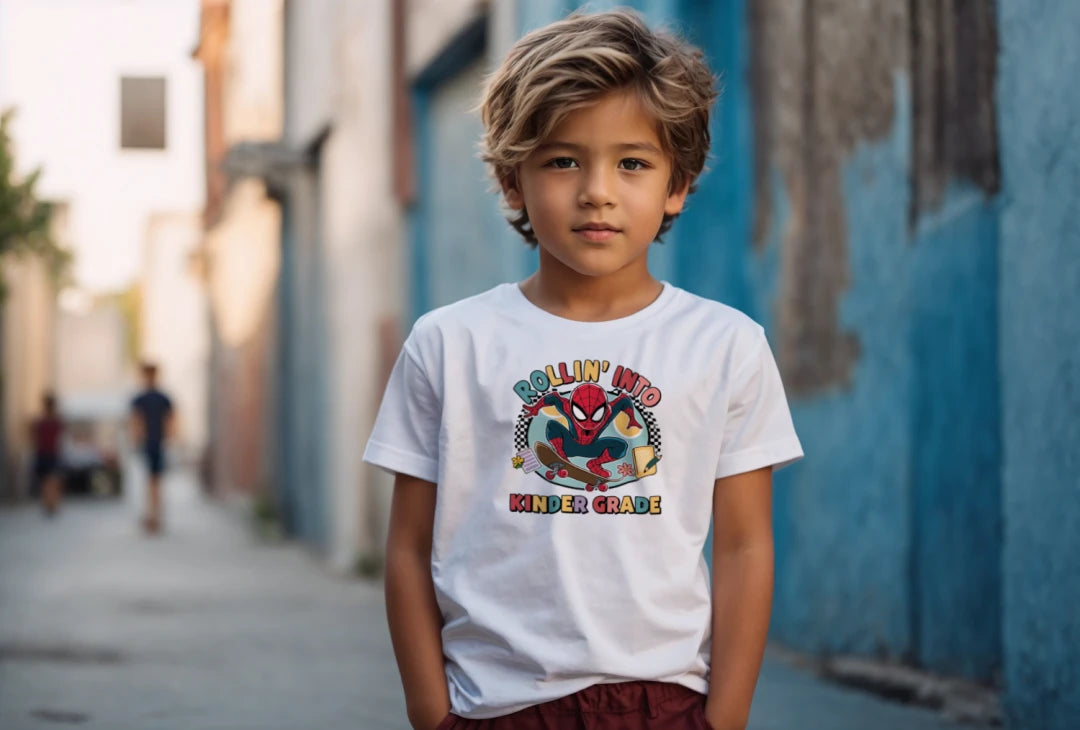 ๐ท๏ธ๐น "Rollinโ Into Kindergarten!" โ Skater Superhero First Day Tee ๐ฅ๐