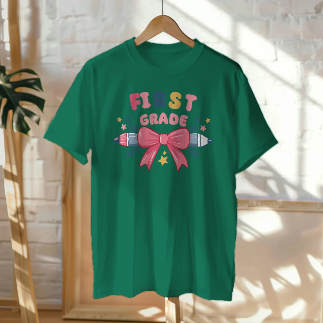 πβοΈ First Grade Cutie β Pink Bow Tie & Pencil Hearts Tee ππ