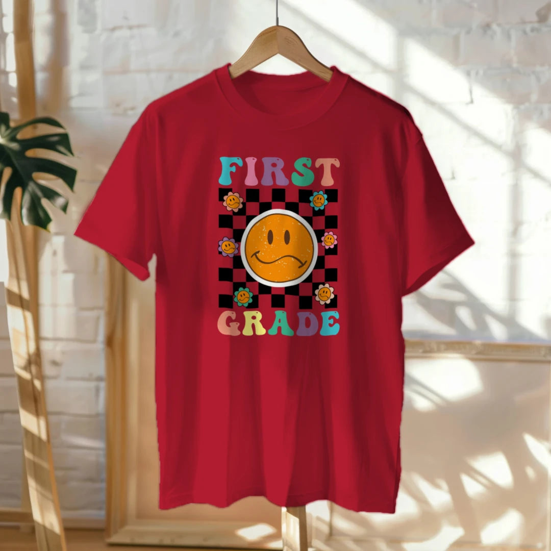 π‘βοΈ First Grade Vibes β Checkered Smiley Tee ππ