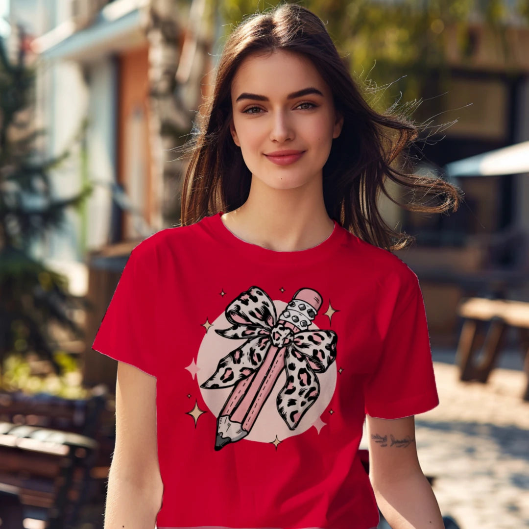 πβοΈ Pink Leopard Pencil Bow Tee ππ