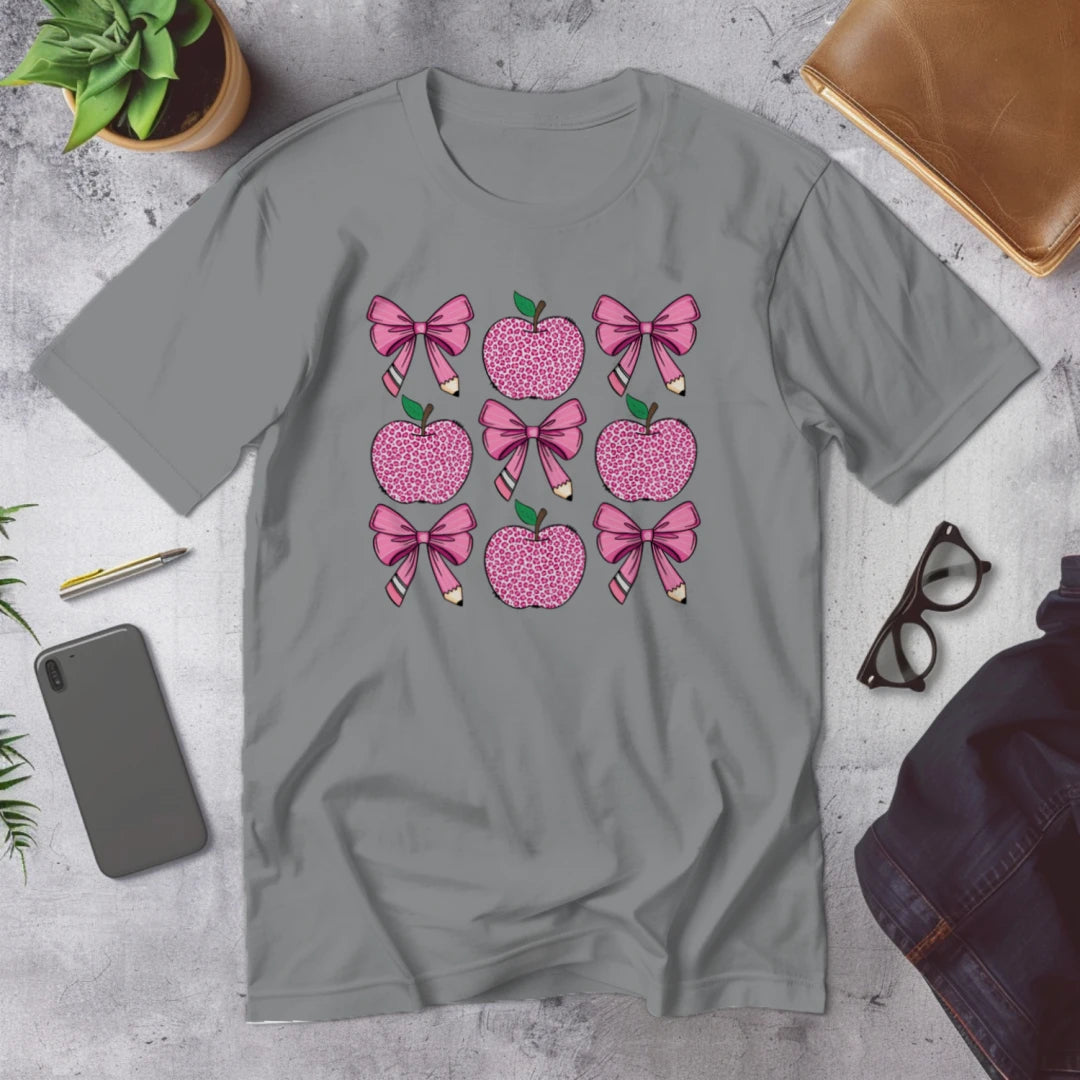 ππ Teacher Grid Tee β Bows, Apples & Pencils Galore! βοΈπ
