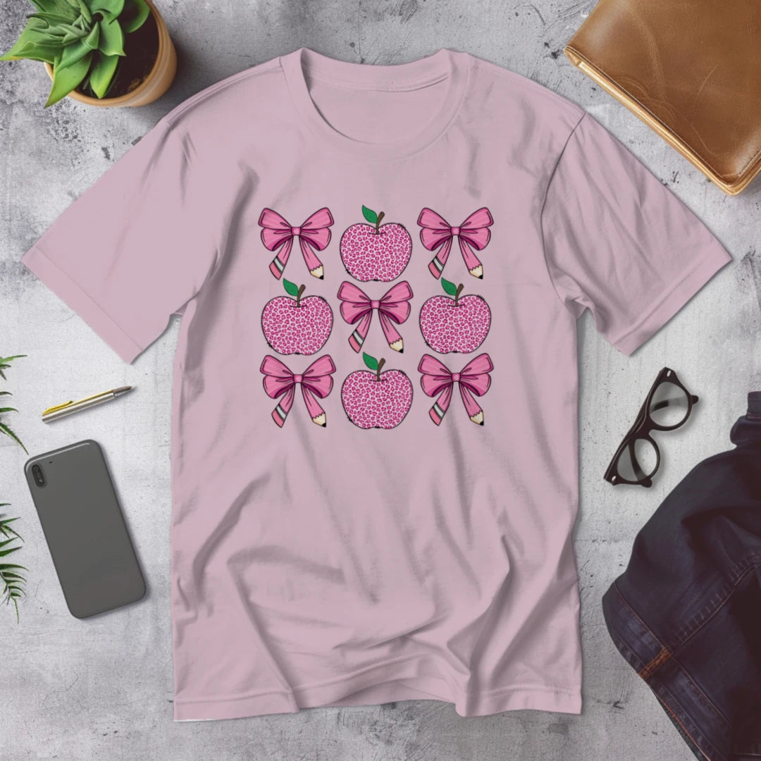 ππ Teacher Grid Tee β Bows, Apples & Pencils Galore! βοΈπ