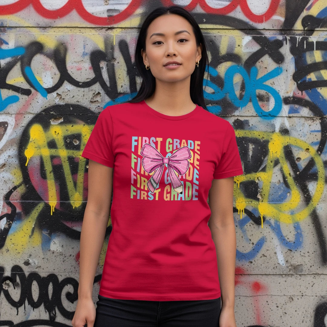 π First Grade Rainbow Bow Tee πβοΈ