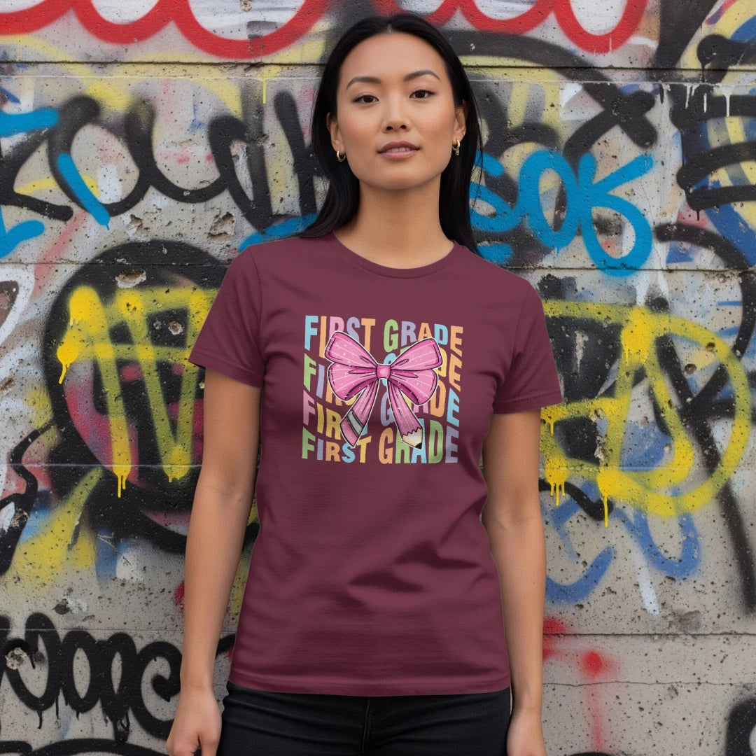π First Grade Rainbow Bow Tee πβοΈ