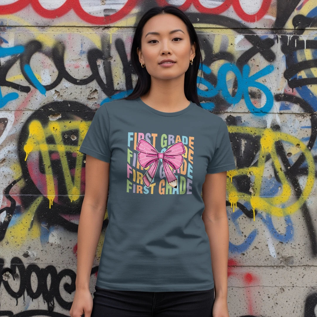 π First Grade Rainbow Bow Tee πβοΈ