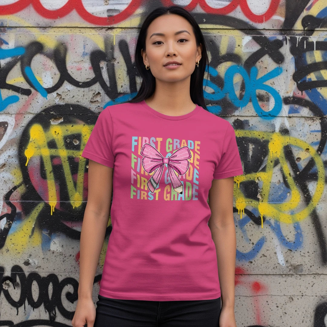π First Grade Rainbow Bow Tee πβοΈ