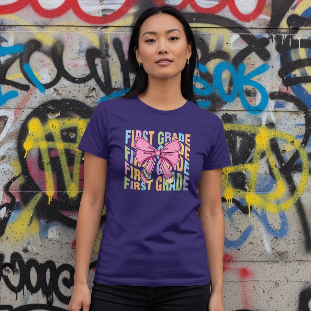 π First Grade Rainbow Bow Tee πβοΈ