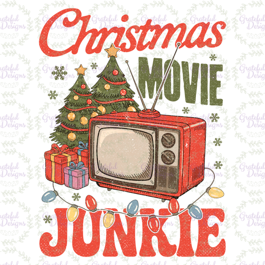 🎄📺 “Christmas Movie Junkie” Retro Holiday Tee 🍿✨