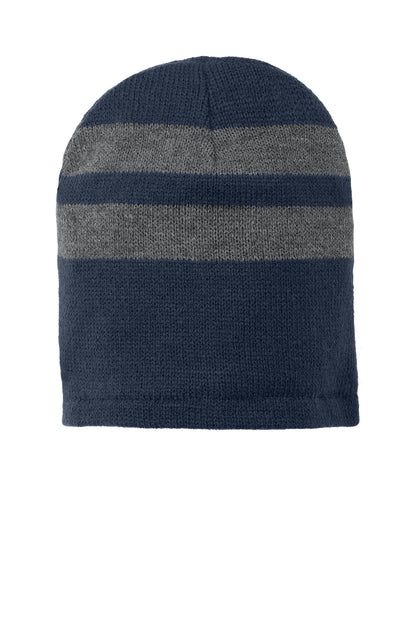 🧊🧶 Port & Co™ Fleece-Lined Striped Beanie Cap C922🧢✨