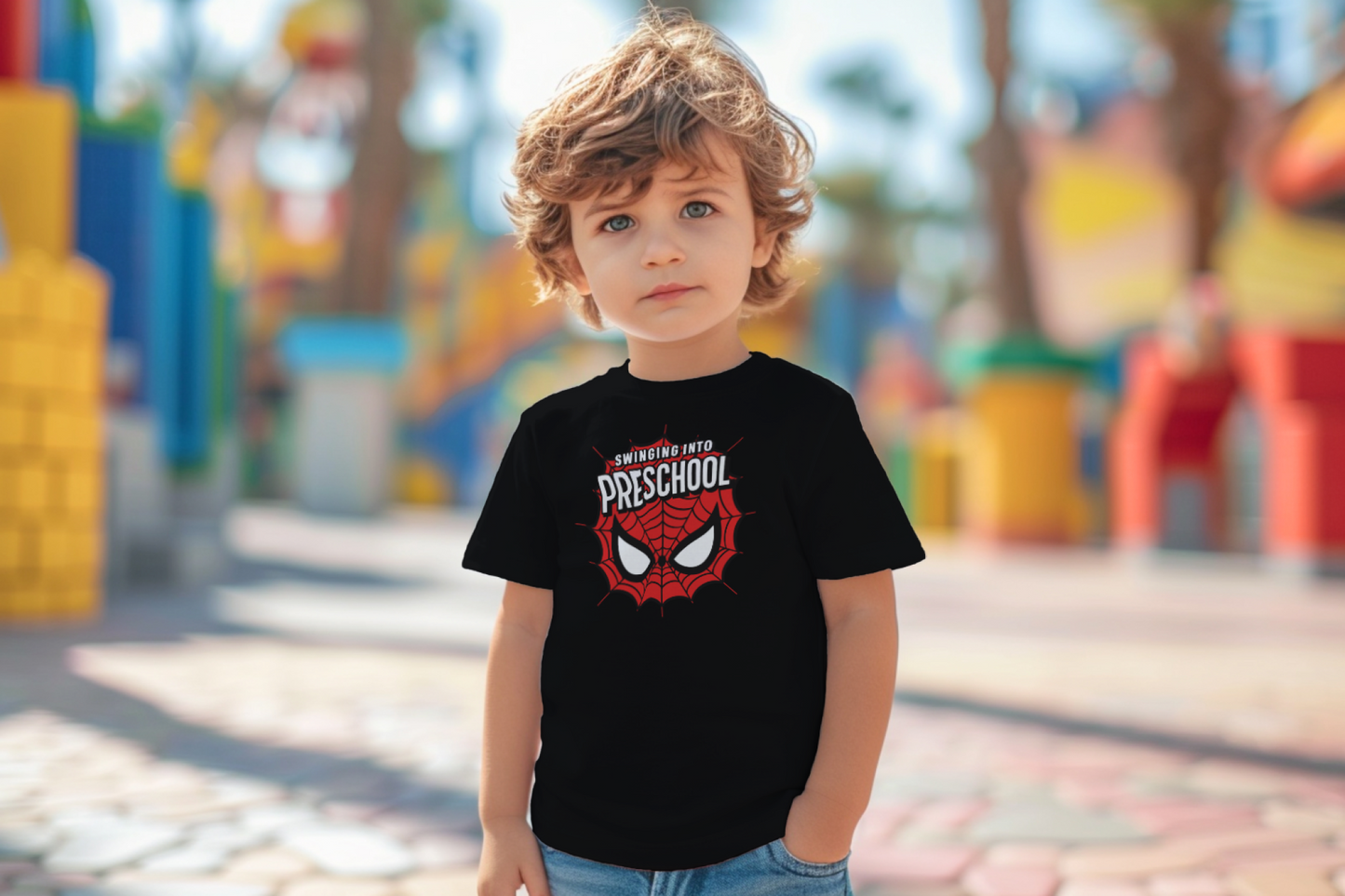 🕸️🎒 "Swinging Into Preschool" – Web Mask Edition Tee 🕷️✨
