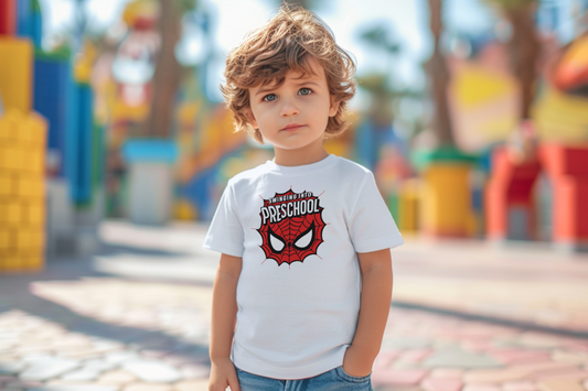 🕸️🎒 "Swinging Into Preschool" – Web Mask Edition Tee 🕷️✨