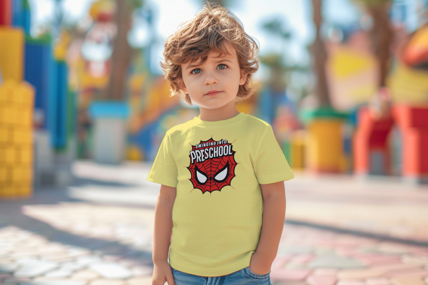 🕸️🎒 "Swinging Into Preschool" – Web Mask Edition Tee 🕷️✨