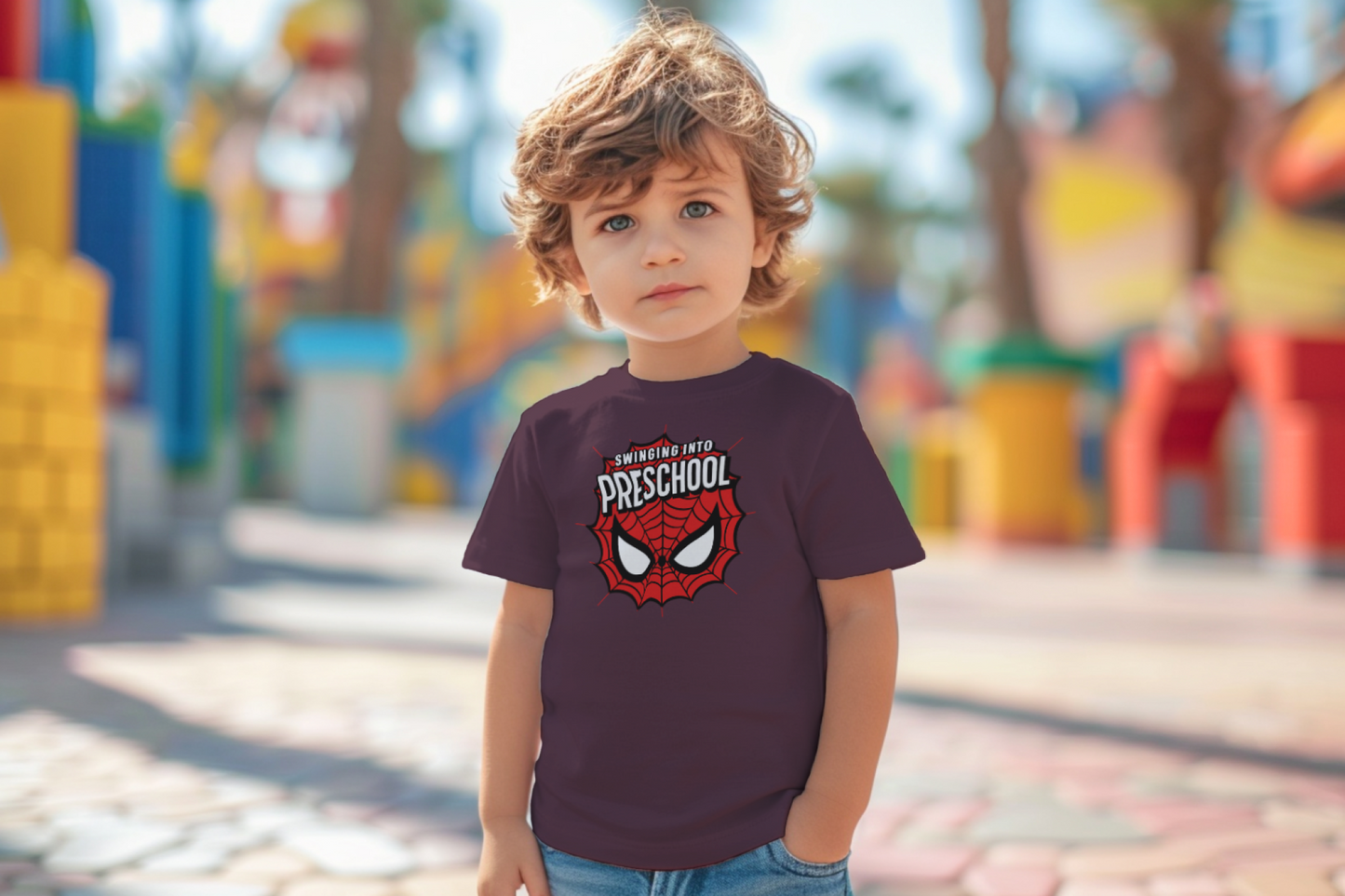🕸️🎒 "Swinging Into Preschool" – Web Mask Edition Tee 🕷️✨