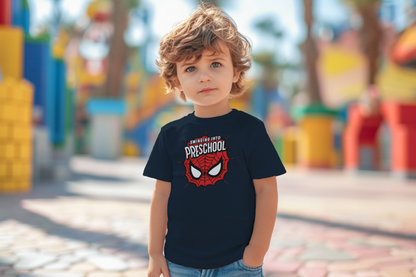🕸️🎒 "Swinging Into Preschool" – Web Mask Edition Tee 🕷️✨