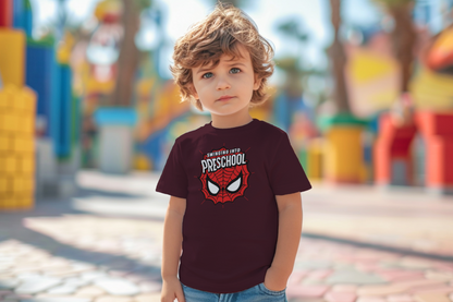 🕸️🎒 "Swinging Into Preschool" – Web Mask Edition Tee 🕷️✨