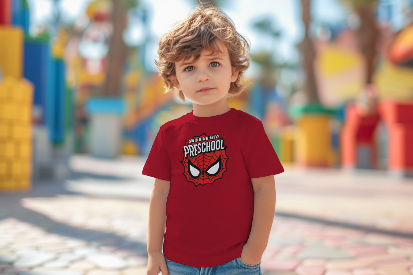 🕸️🎒 "Swinging Into Preschool" – Web Mask Edition Tee 🕷️✨