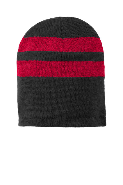🧊🧶 Port & Co™ Fleece-Lined Striped Beanie Cap C922🧢✨