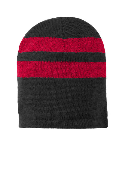 🧊🧶 Port & Co™ Fleece-Lined Striped Beanie Cap C922🧢✨