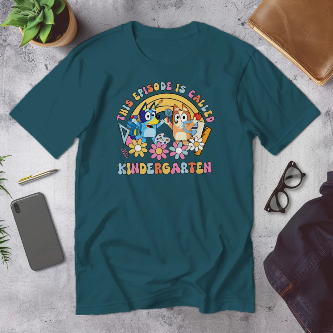 🎬🖍️ "This Episode is Called Kindergarten" – Big Kid Debut Tee 💙🐾