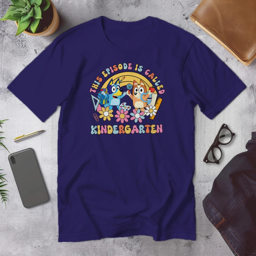 🎬🖍️ "This Episode is Called Kindergarten" – Big Kid Debut Tee 💙🐾