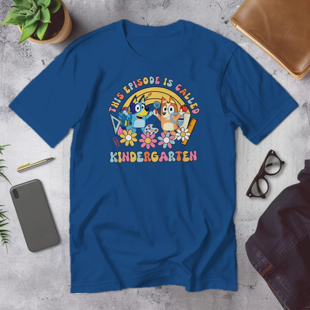 🎬🖍️ "This Episode is Called Kindergarten" – Big Kid Debut Tee 💙🐾