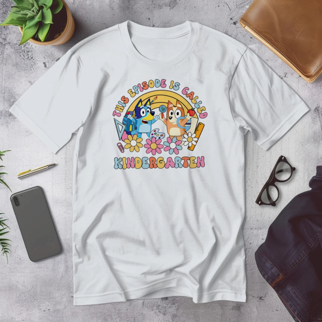 🎬🖍️ "This Episode is Called Kindergarten" – Big Kid Debut Tee 💙🐾