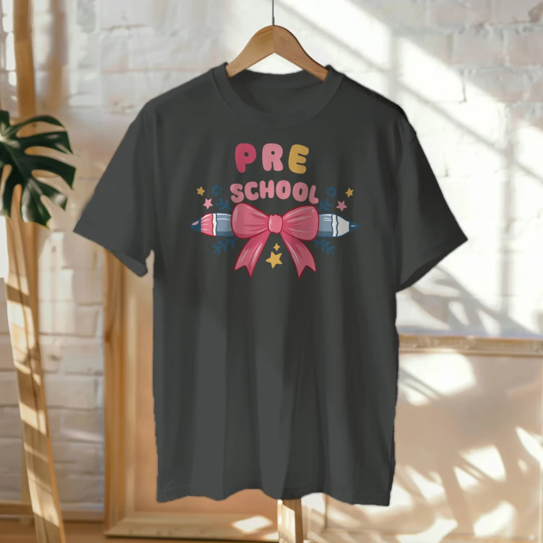 🎀✏️ "Pretty & Pre-K" – Pencil Bowtie Tee 💖🎒