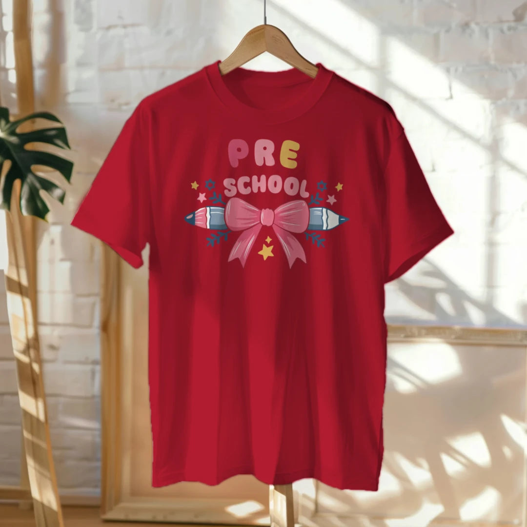 🎀✏️ "Pretty & Pre-K" – Pencil Bowtie Tee 💖🎒
