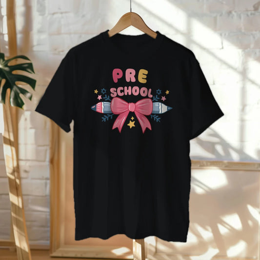 🎀✏️ "Pretty & Pre-K" – Pencil Bowtie Tee 💖🎒