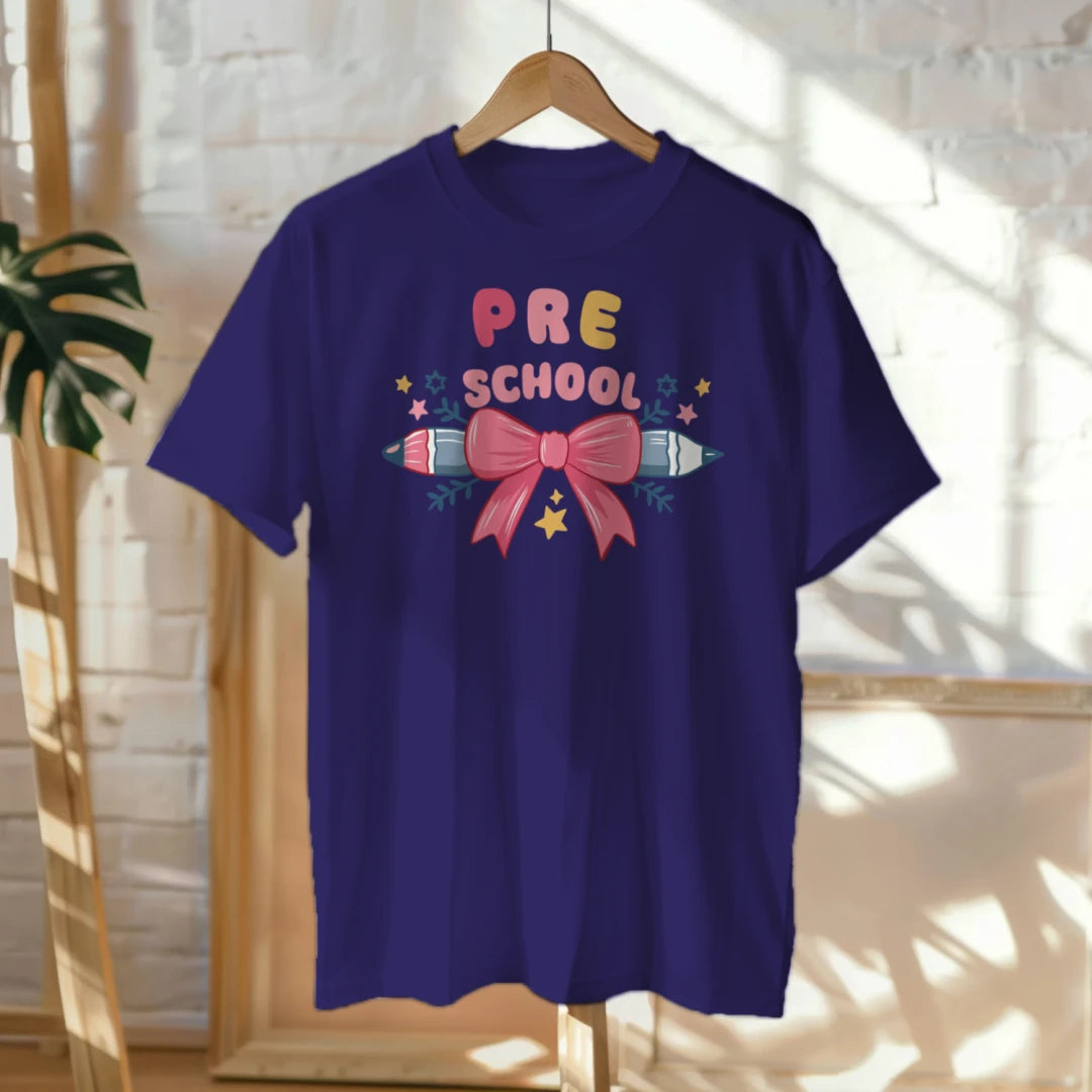 🎀✏️ "Pretty & Pre-K" – Pencil Bowtie Tee 💖🎒