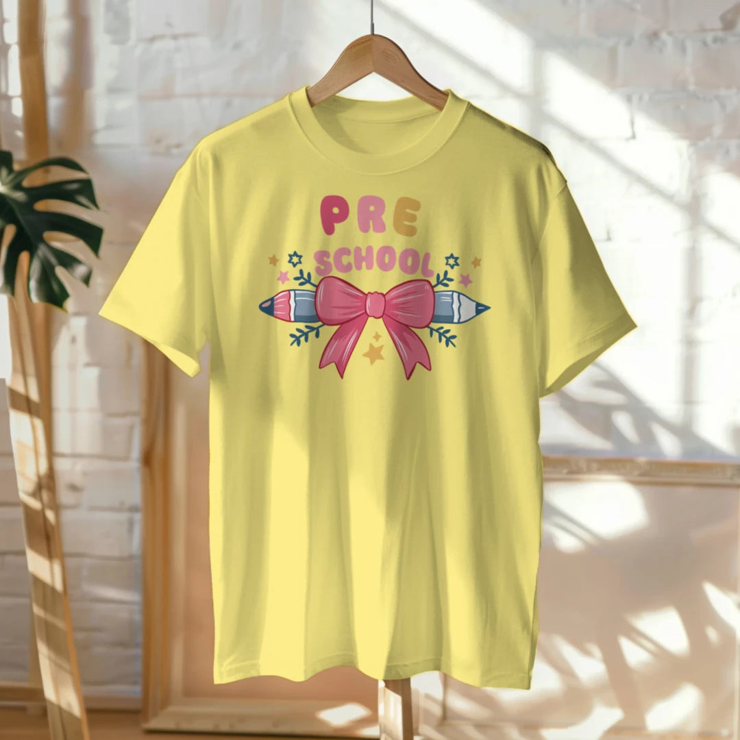 🎀✏️ "Pretty & Pre-K" – Pencil Bowtie Tee 💖🎒