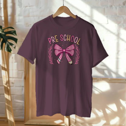 🎀✏️ "Preschool Princess" – Pink Pencil Bowtie Tee 💖🍃
