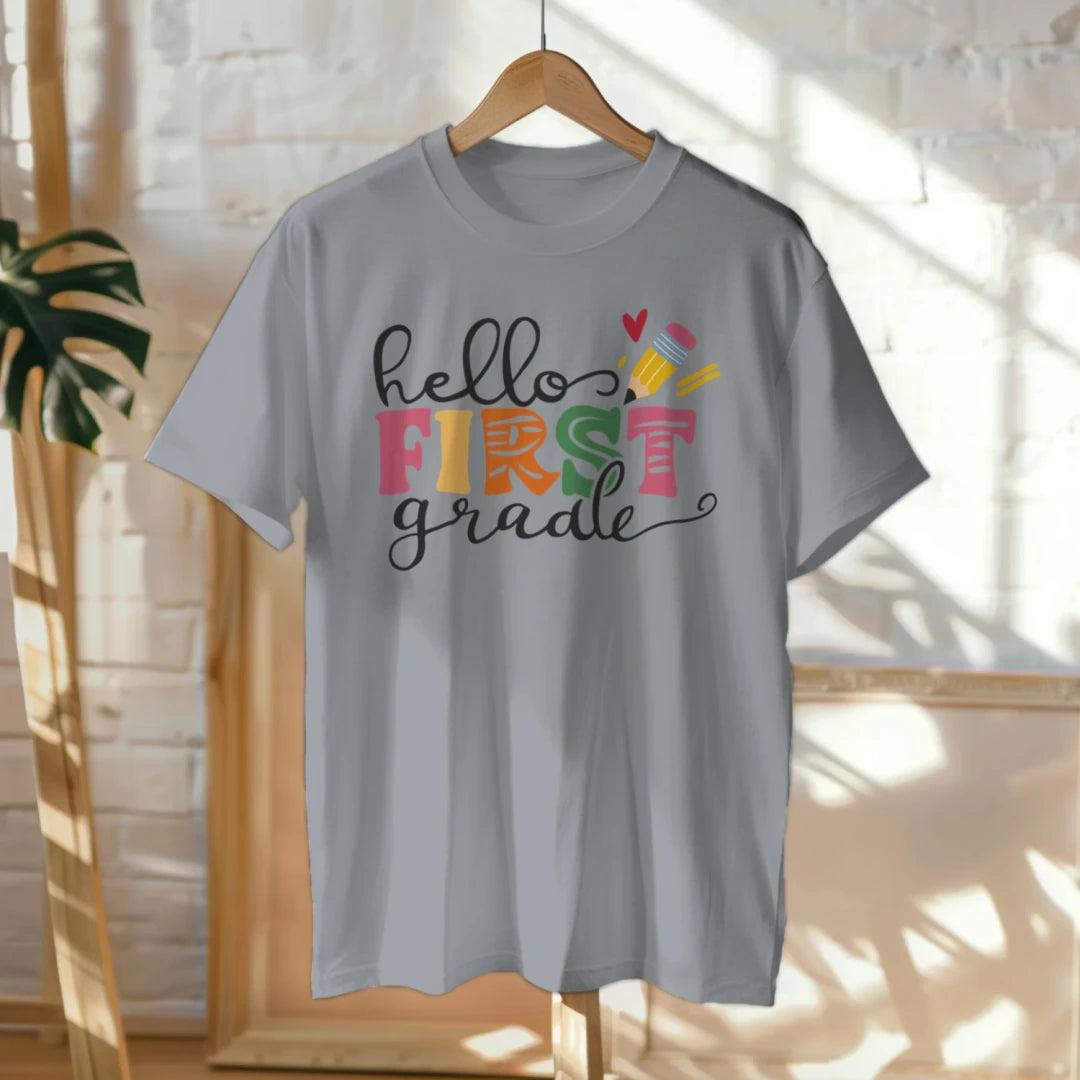 🎨📚 Hello First Grade! – Whimsical & Bright Tee for Big School Energy 💫💕