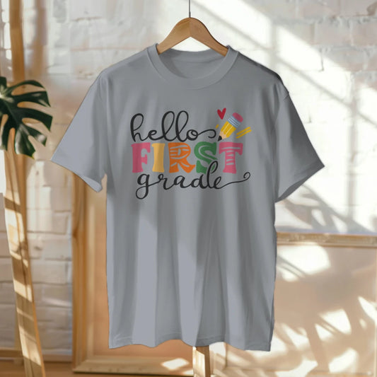 🎨📚 Hello First Grade! – Whimsical & Bright Tee for Big School Energy 💫💕