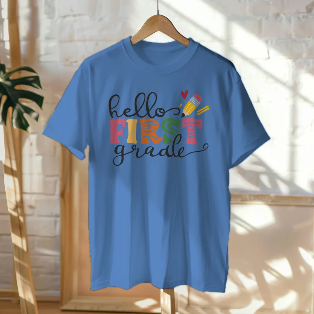🎨📚 Hello First Grade! – Whimsical & Bright Tee for Big School Energy 💫💕