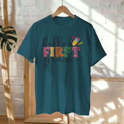 🎨📚 Hello First Grade! – Whimsical & Bright Tee for Big School Energy 💫💕