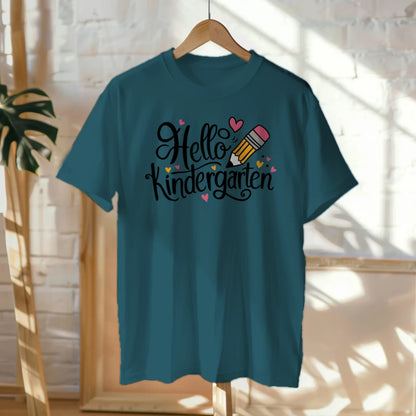 ✏️💖 "Hello Kinder" – Cursive Pencil Heart Tee for First Day ✨🎒
