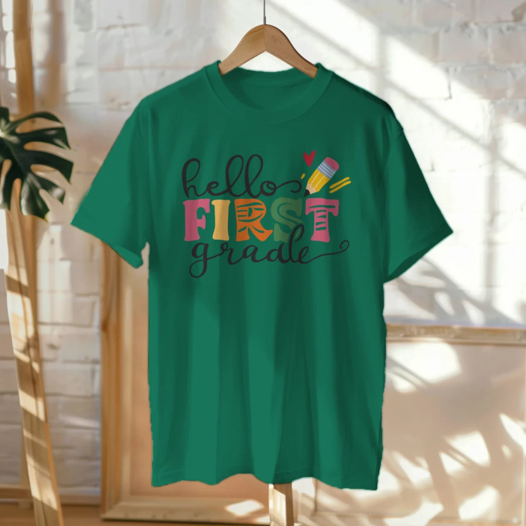 🎨📚 Hello First Grade! – Whimsical & Bright Tee for Big School Energy 💫💕