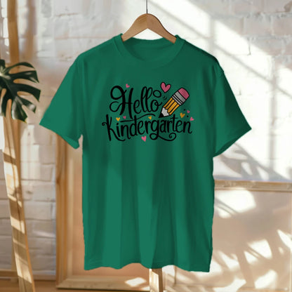 ✏️💖 "Hello Kinder" – Cursive Pencil Heart Tee for First Day ✨🎒