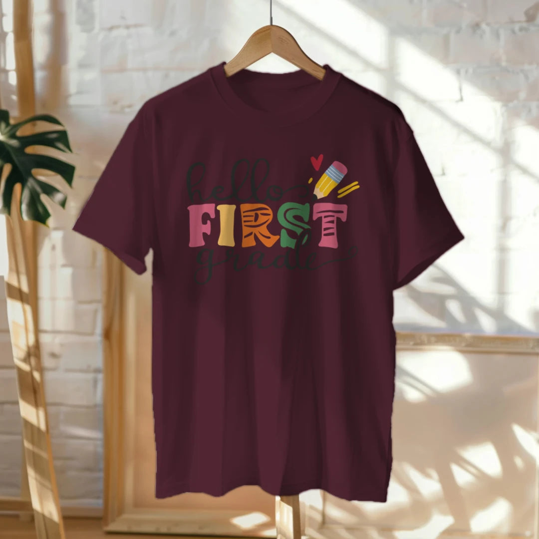 🎨📚 Hello First Grade! – Whimsical & Bright Tee for Big School Energy 💫💕
