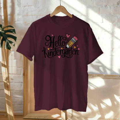 ✏️💖 "Hello Kinder" – Cursive Pencil Heart Tee for First Day ✨🎒