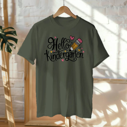 ✏️💖 "Hello Kinder" – Cursive Pencil Heart Tee for First Day ✨🎒