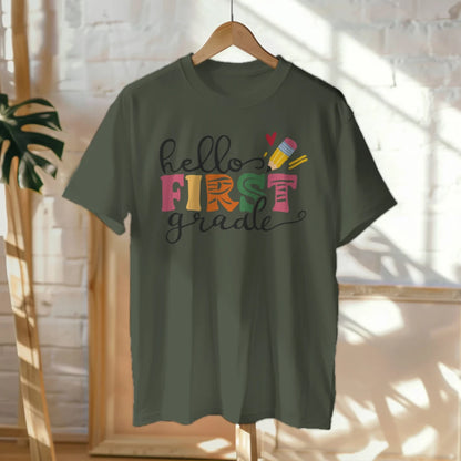 🎨📚 Hello First Grade! – Whimsical & Bright Tee for Big School Energy 💫💕