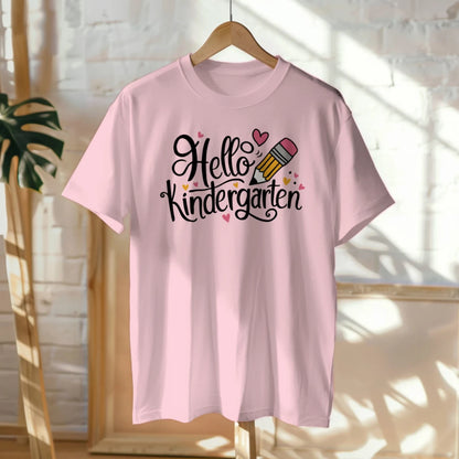 ✏️💖 "Hello Kinder" – Cursive Pencil Heart Tee for First Day ✨🎒