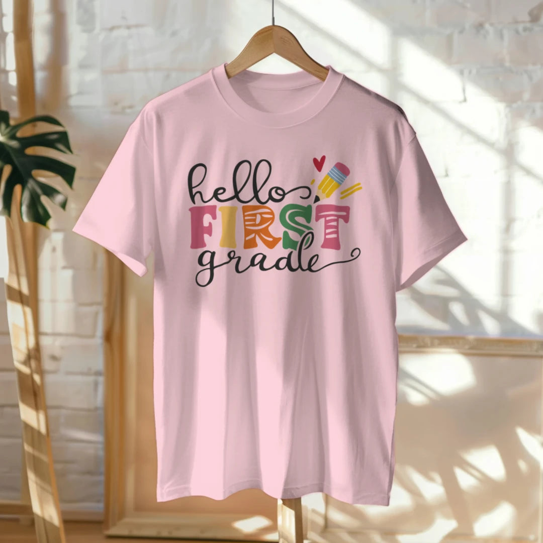 🎨📚 Hello First Grade! – Whimsical & Bright Tee for Big School Energy 💫💕