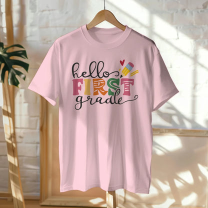 🎨📚 Hello First Grade! – Whimsical & Bright Tee for Big School Energy 💫💕