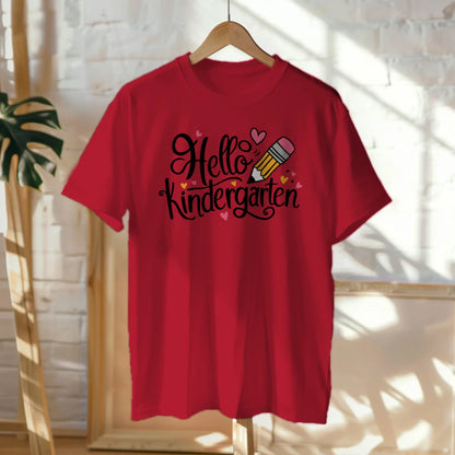 ✏️💖 "Hello Kinder" – Cursive Pencil Heart Tee for First Day ✨🎒