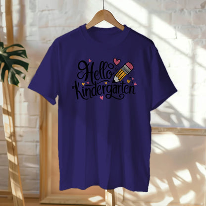 ✏️💖 "Hello Kinder" – Cursive Pencil Heart Tee for First Day ✨🎒