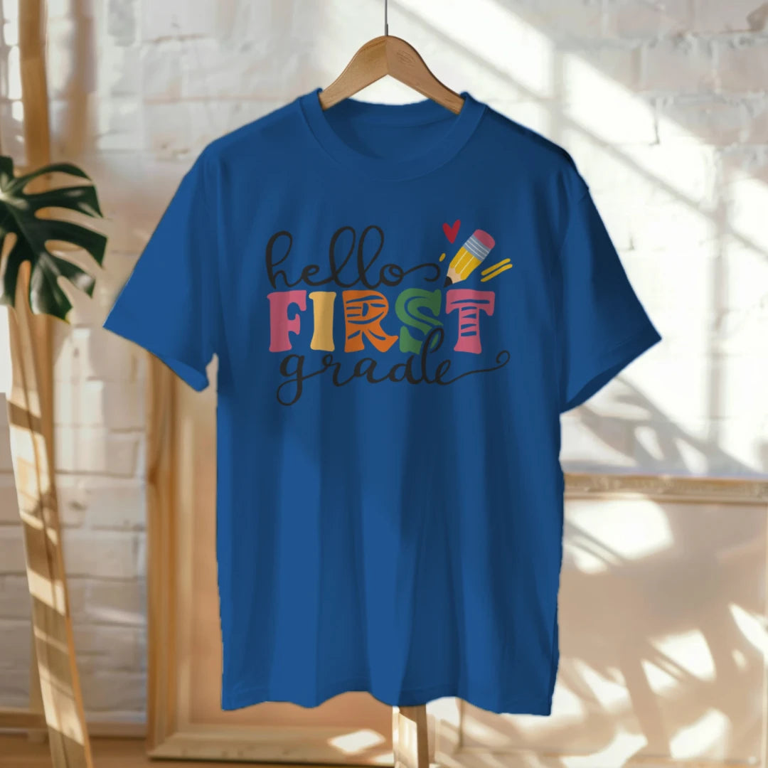 🎨📚 Hello First Grade! – Whimsical & Bright Tee for Big School Energy 💫💕