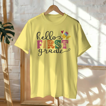 🎨📚 Hello First Grade! – Whimsical & Bright Tee for Big School Energy 💫💕